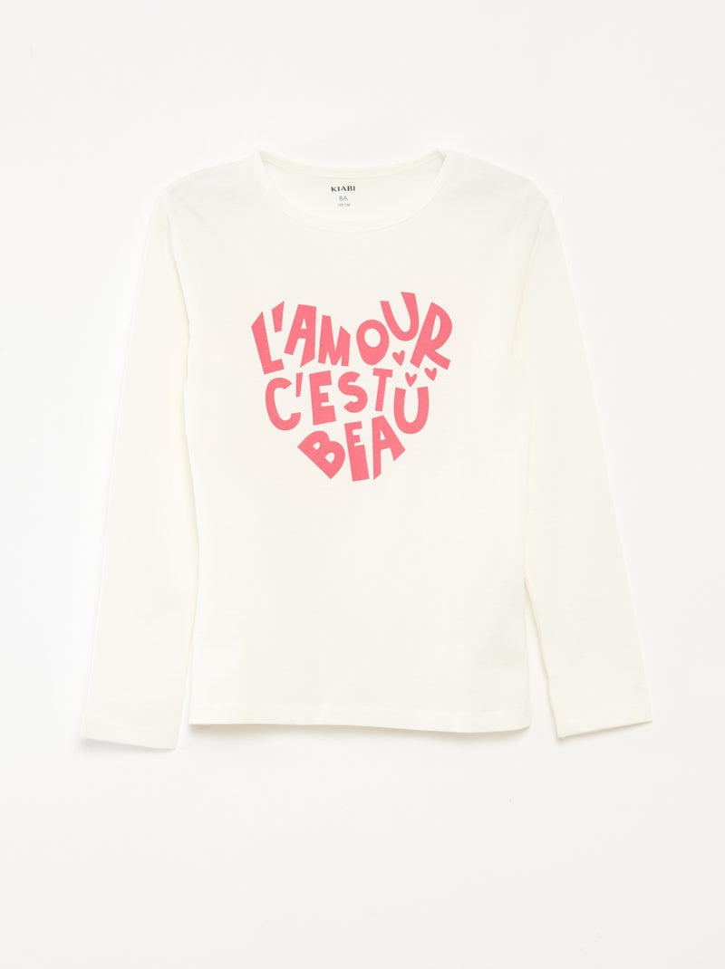 Conjunto pijama camiseta + pantalón - 2 piezas Blanco - Kiabi