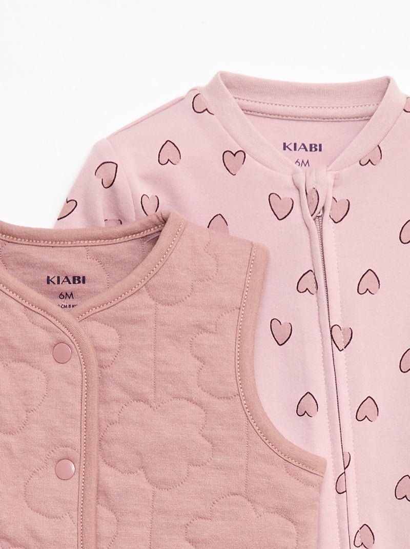 Conjunto pijama + chaleco acolchado Rosa - Kiabi