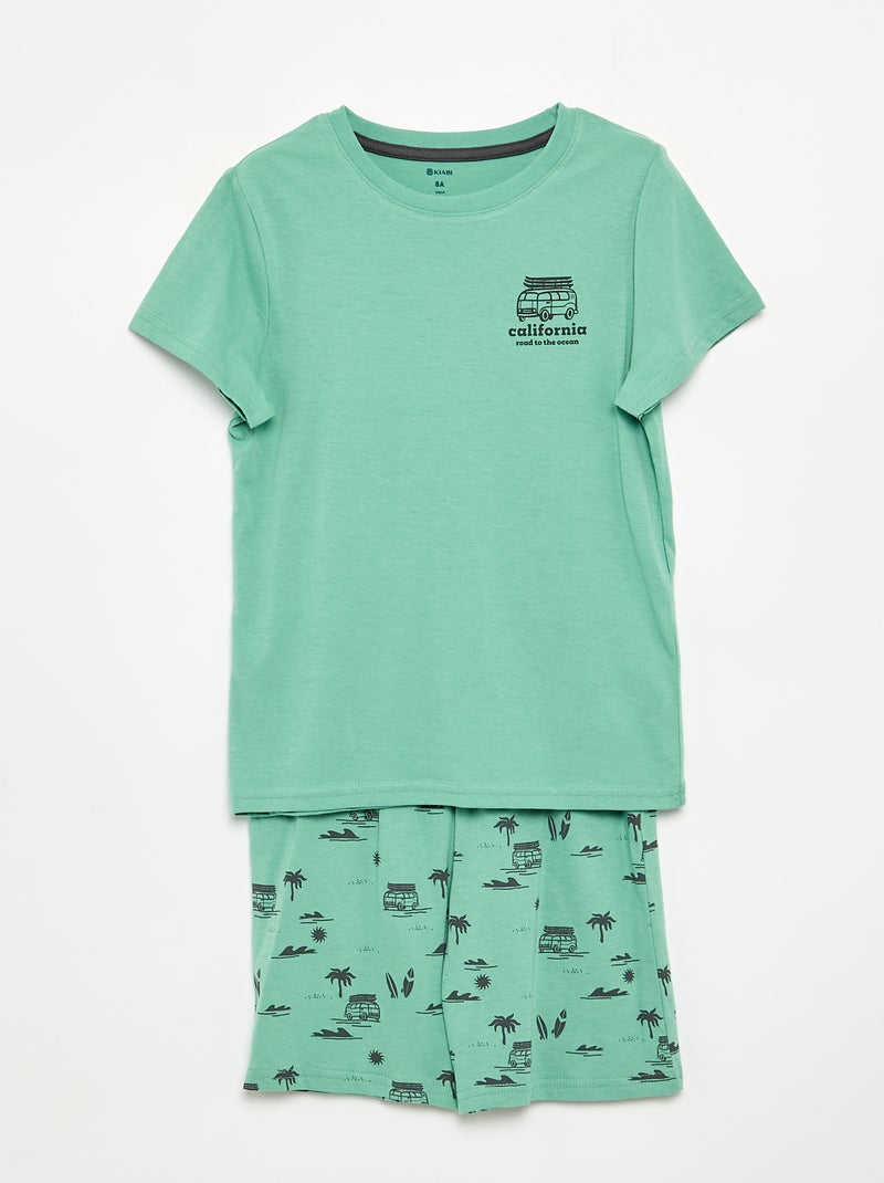 Conjunto pijama corto pantalón corto + camiseta - 2 piezas Verde - Kiabi