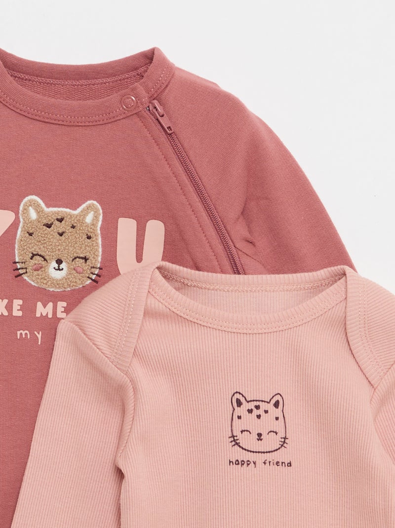 Conjunto pijama de felpa cálida y body Rosa - Kiabi
