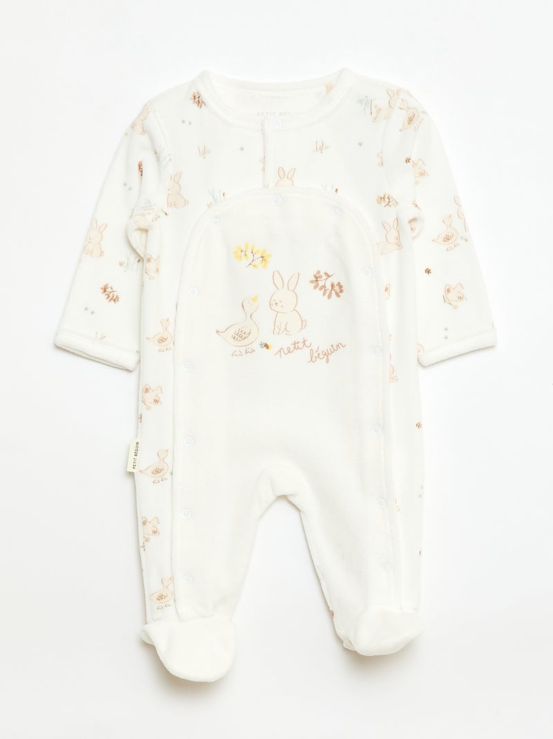 Conjunto pijama entero + body + peluche - 3 piezas Blanco - Kiabi