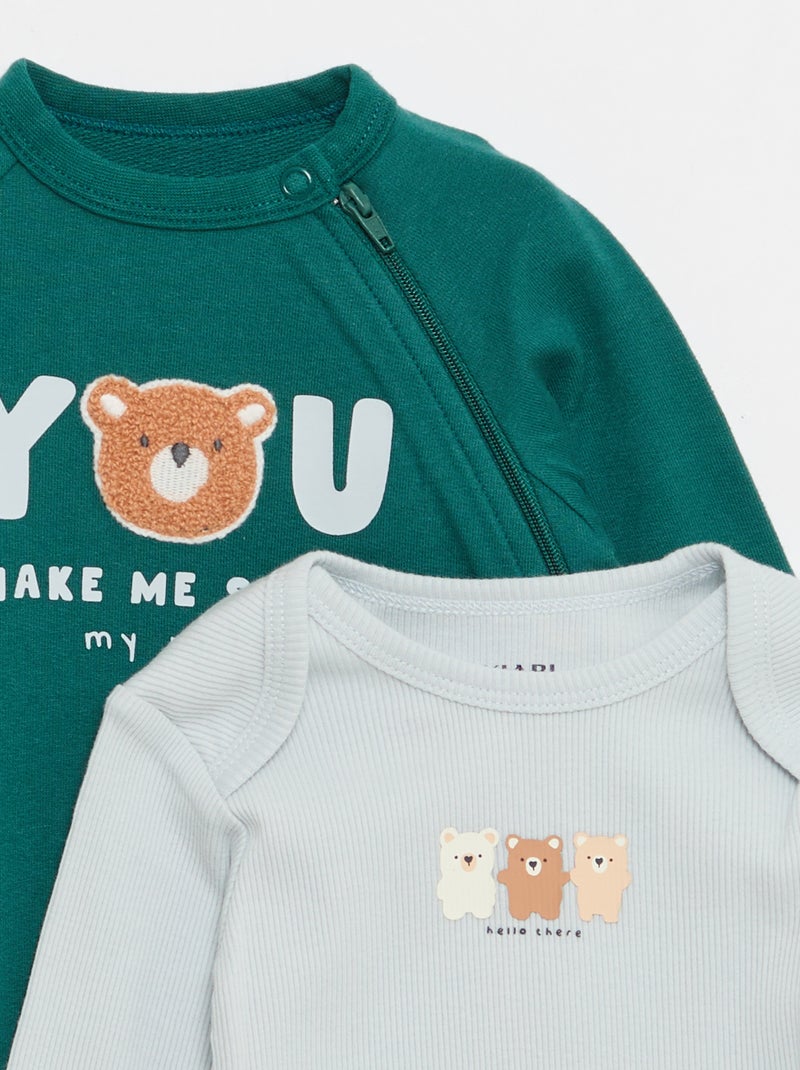 Conjunto pijama entero de felpa cálida y body Verde - Kiabi