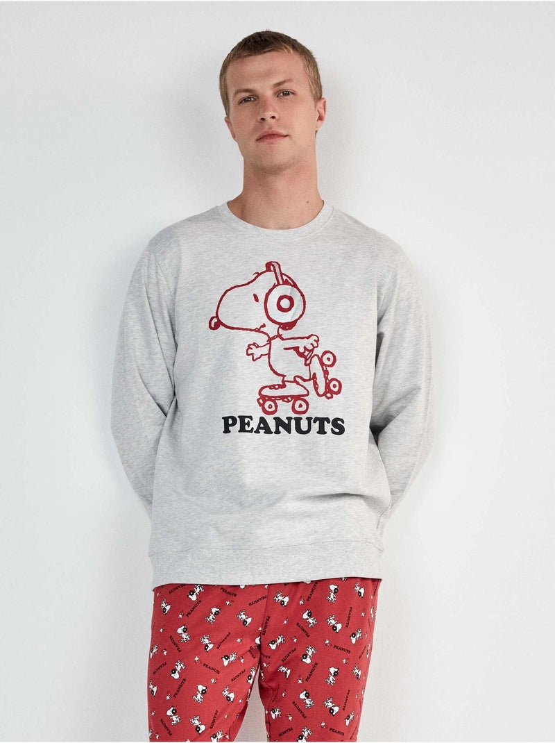 Conjunto pijama hombre de snoopy  en tejido de punto interlock Gris jaspeado - Kiabi