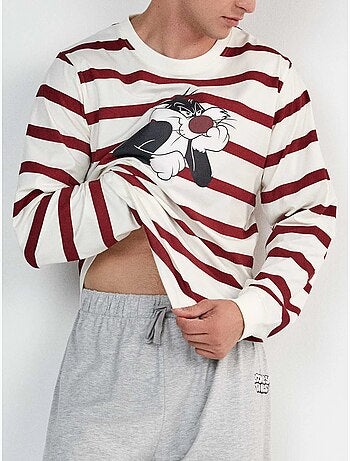 Conjunto pijama hombre looney tunes con camiseta a rayas de silvestre