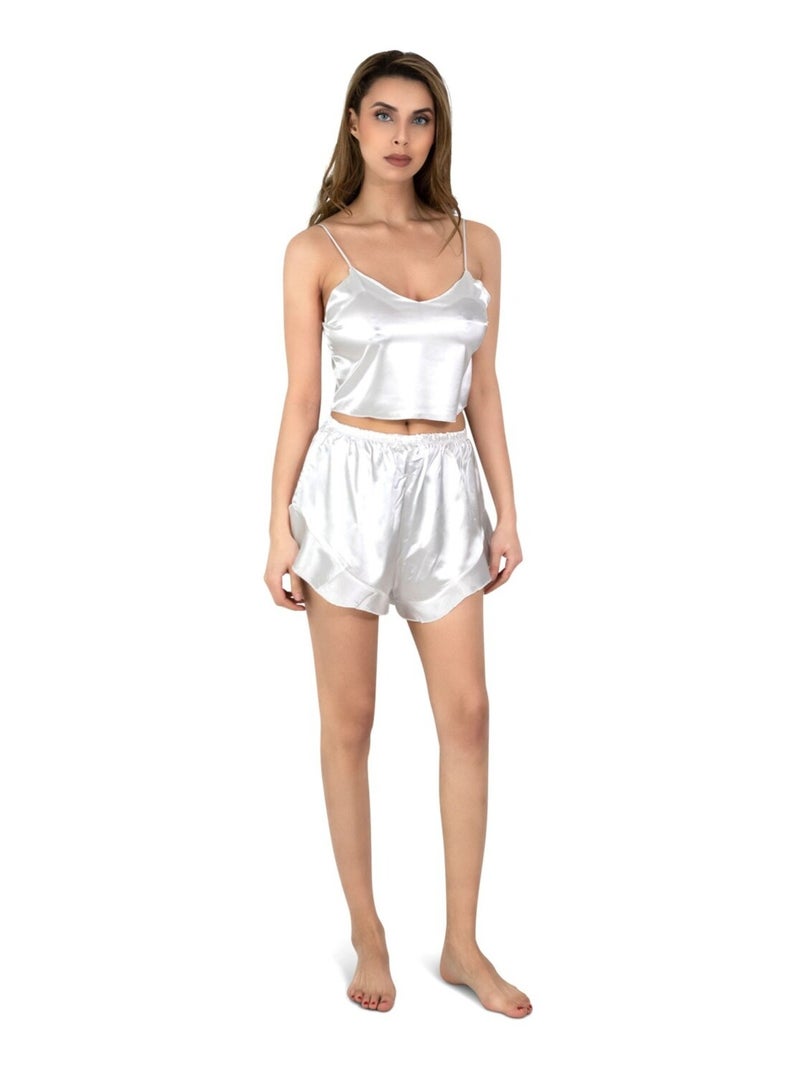 Conjunto pijama-short de satén fluido Kebello Blanco - Kiabi