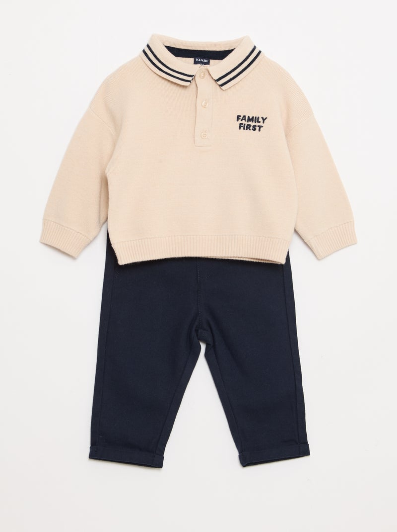 Conjunto polo cálido + pantalón - 2 piezas Gris - Kiabi