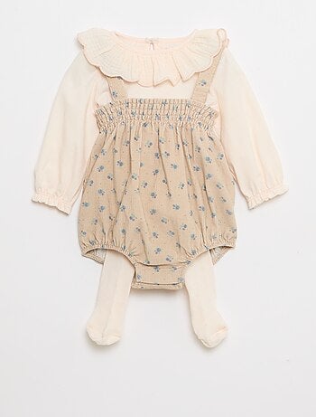 Conjunto short con tirantes + camiseta + leotardos - 3 piezas