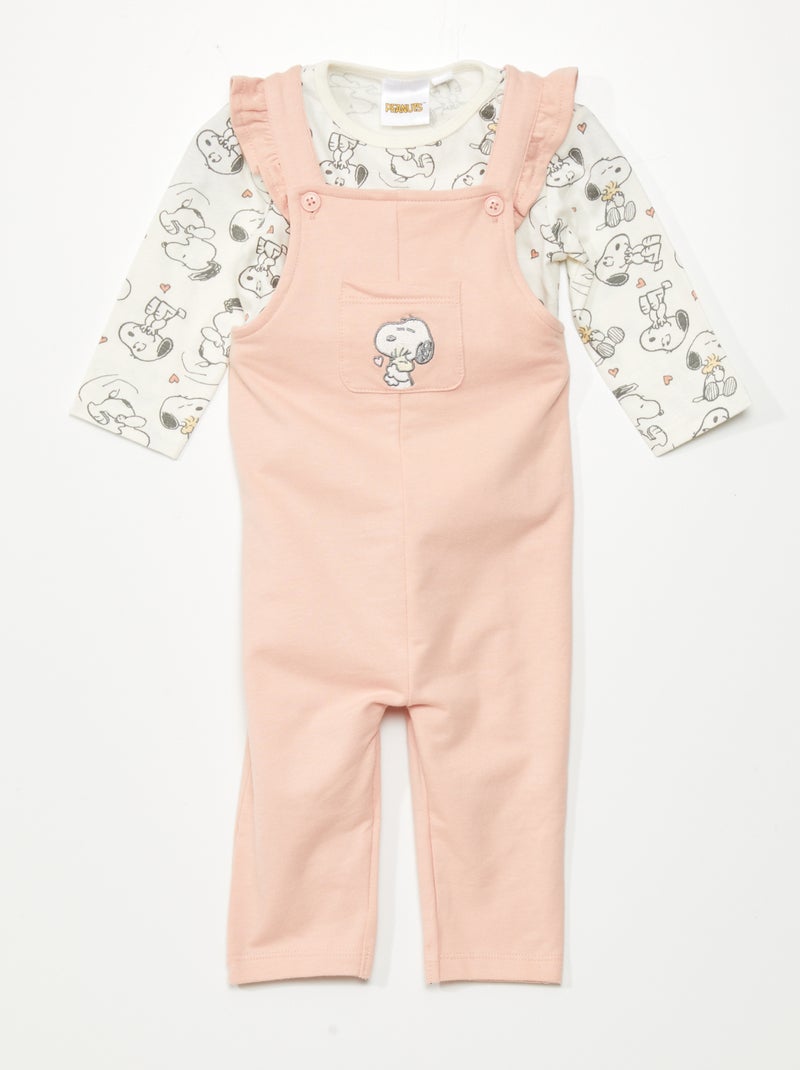 Conjunto 'Snoopy' peto + camiseta rosa/beige - Kiabi
