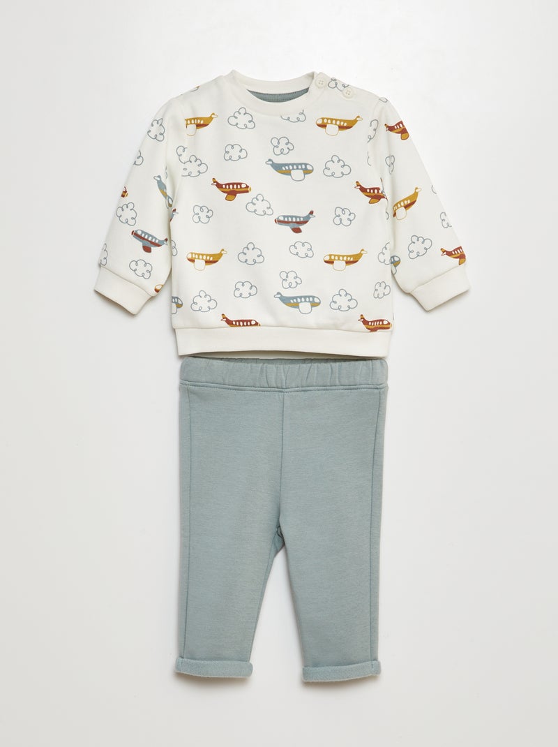 Conjunto sudadera estampada + jogging BLANCO - Kiabi