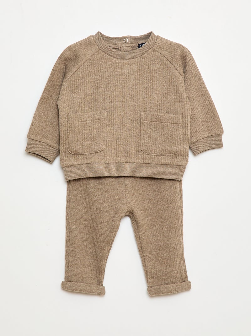 Conjunto sudadera + leggings de canalé - 2 piezas Beige - Kiabi