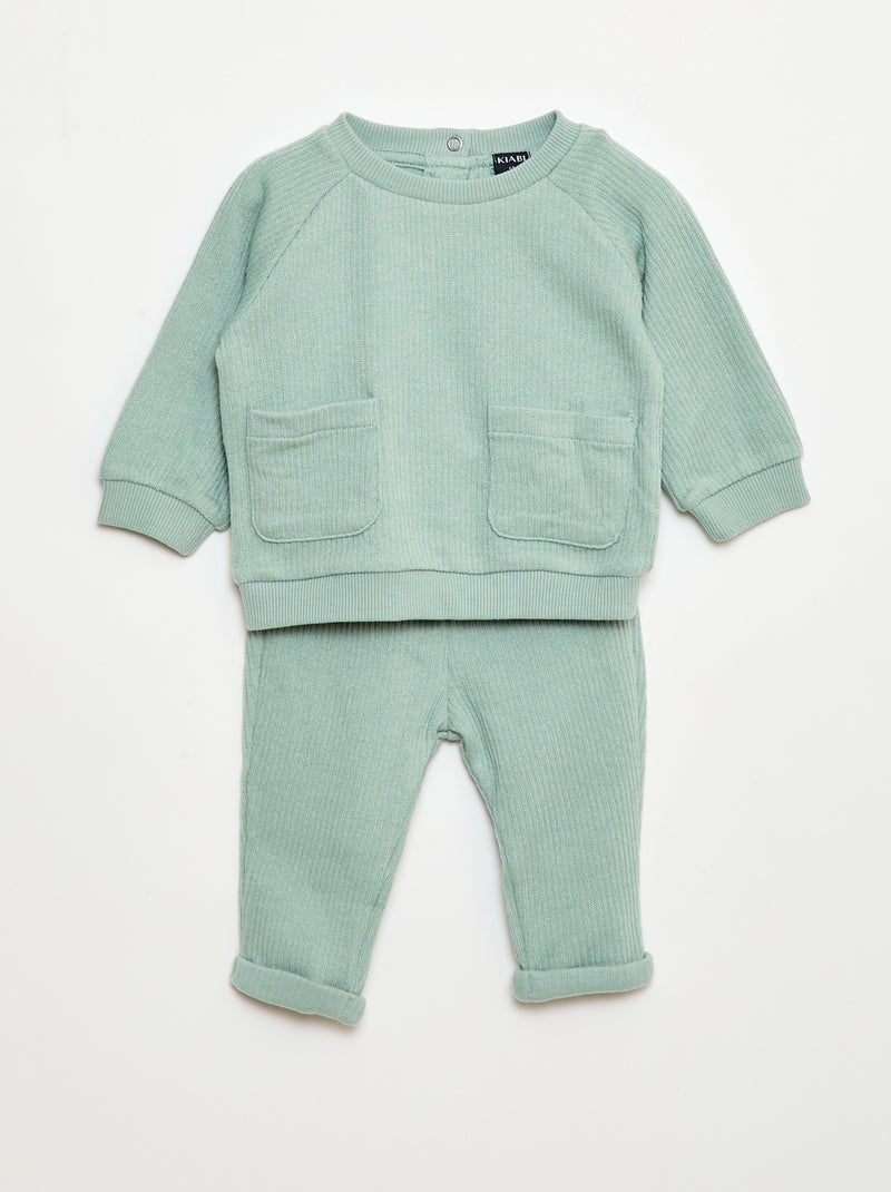 Conjunto sudadera + leggings de canalé - 2 piezas Verde - Kiabi