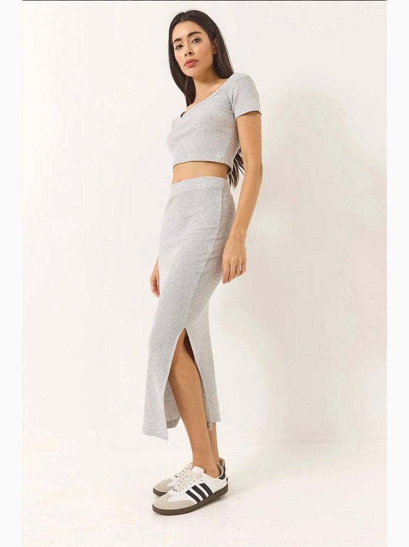 Conjunto top falda canalé escote cuadrado lucci Azul Blanco - Kiabi