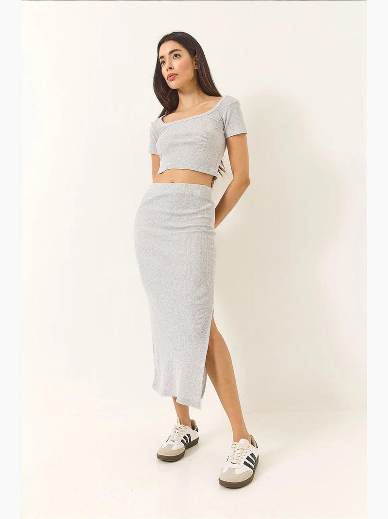 Conjunto top falda canalé escote cuadrado lucci Azul Blanco - Kiabi