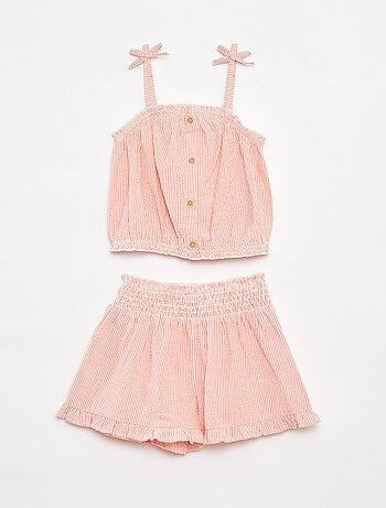 Conjunto top + falda de rayas de tejido de crepé - 2 piezas