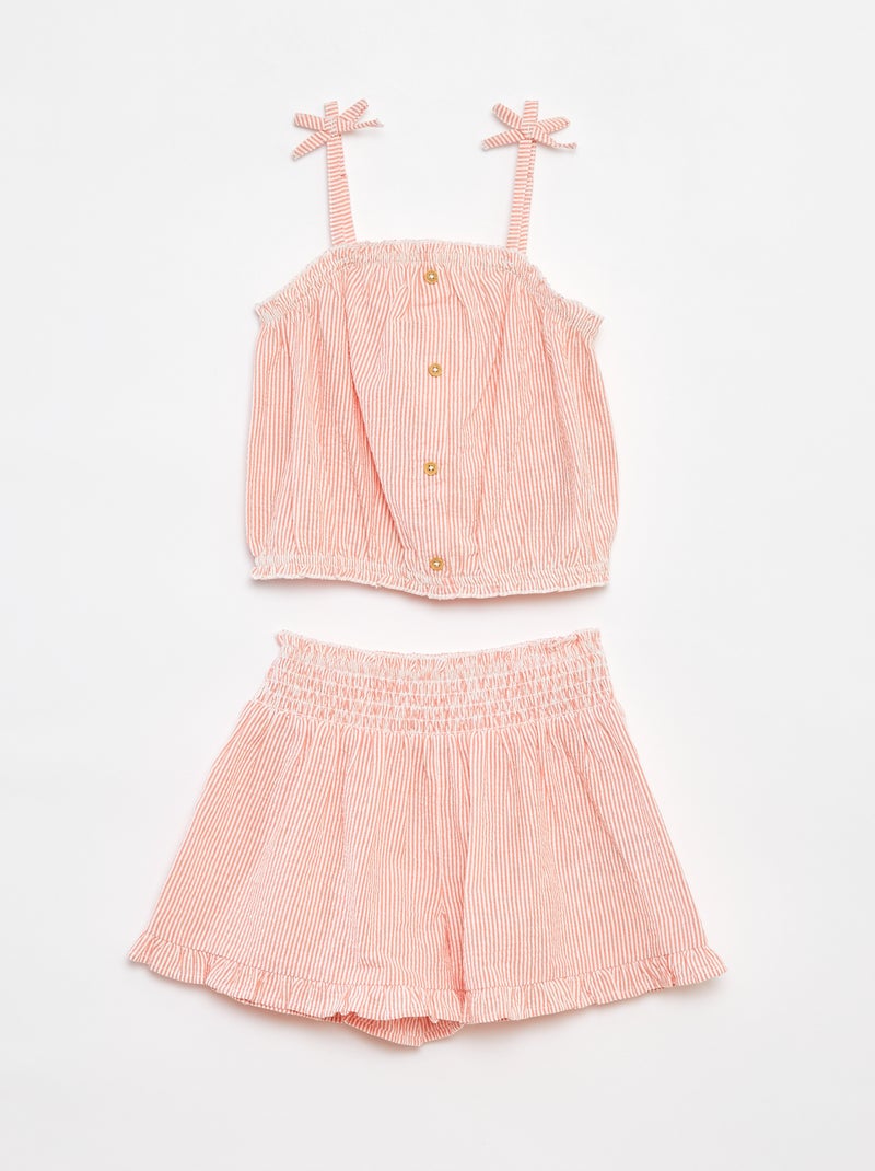 Conjunto top + falda de rayas de tejido de crepé - 2 piezas Rojo - Kiabi