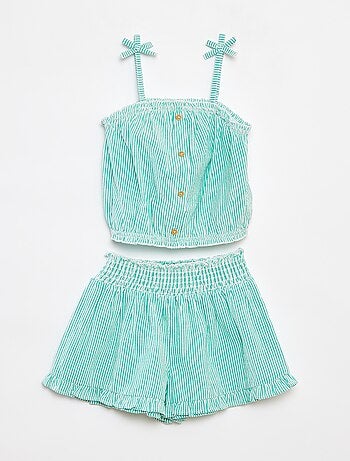 Conjunto top + falda de rayas de tejido de crepé - 2 piezas