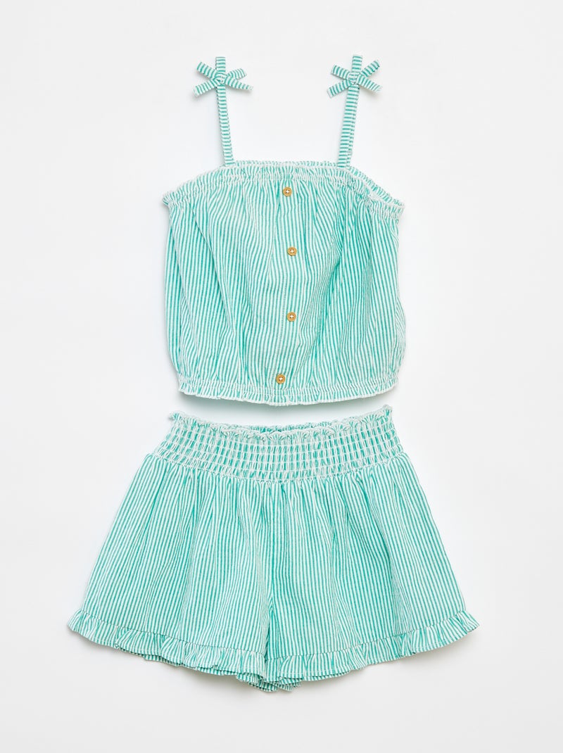 Conjunto top + falda de rayas de tejido de crepé - 2 piezas Verde - Kiabi