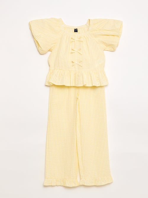 Conjunto top + pantalón con detalles de algodón - Kiabi