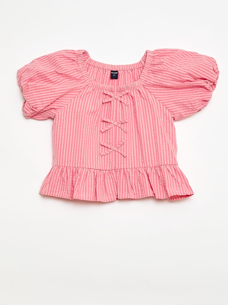 Conjunto top + pantalón con detalles de algodón Rosa - Kiabi
