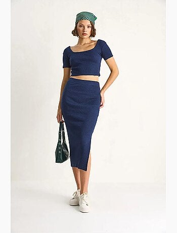 Conjunto top falda canalé escote cuadrado lucci