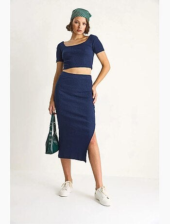 Conjunto top falda canalé escote cuadrado lucci
