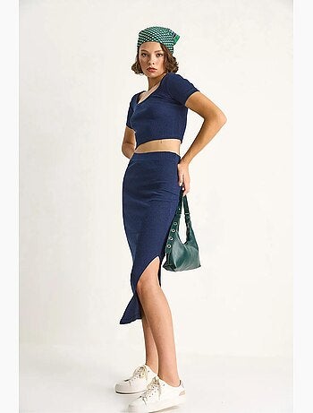 Conjunto top falda canalé escote cuadrado lucci