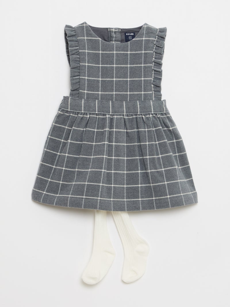 Conjunto vestido de franela + leotardos - 2 piezas Gris - Kiabi