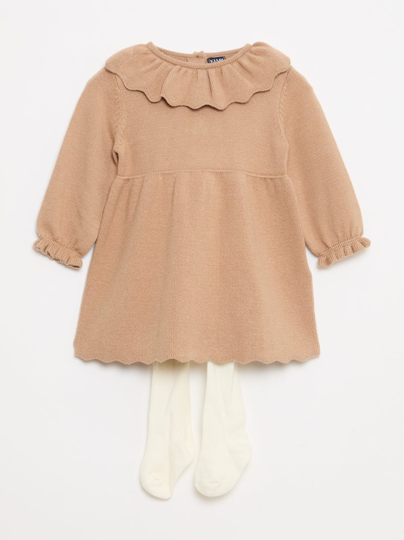 Conjunto vestido + leotardos estampados Beige - Kiabi