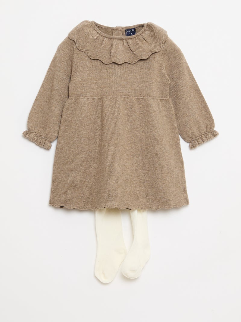 Conjunto vestido + leotardos estampados Beige - Kiabi