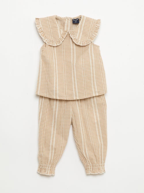 Conjunto vichy de 2 piezas: blusa + pantalón - Kiabi