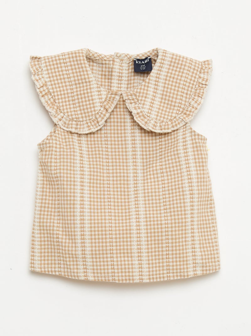 Conjunto vichy de 2 piezas: blusa + pantalón Marron - Kiabi