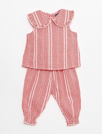 Conjunto vichy de 2 piezas: blusa + pantalón