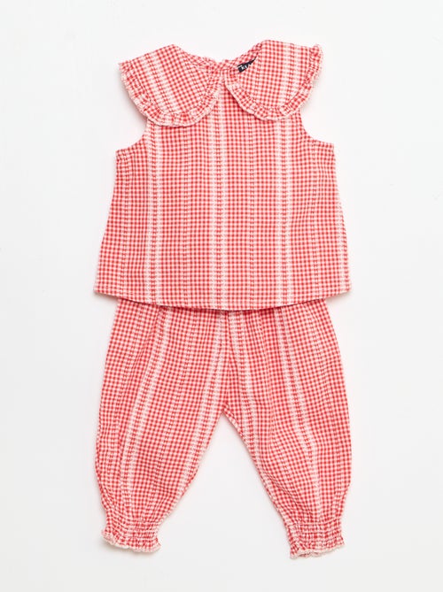 Conjunto vichy de 2 piezas: blusa + pantalón - Kiabi