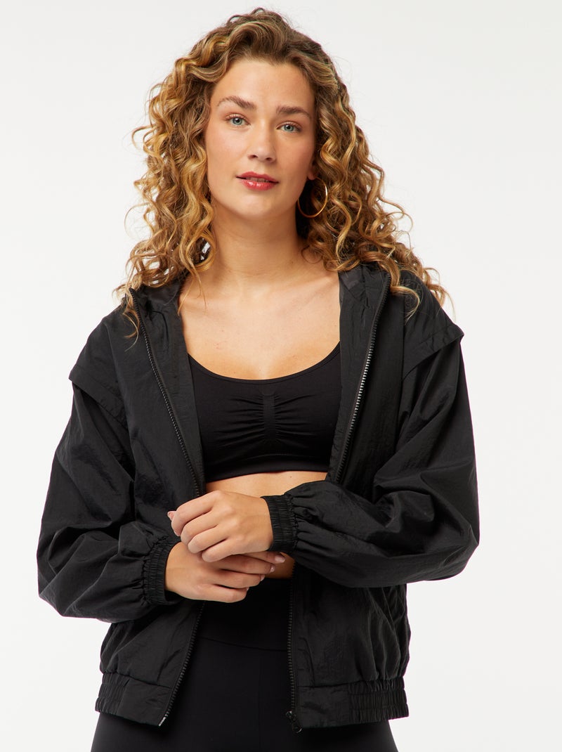 Cortavientos con capucha liso negro - Kiabi