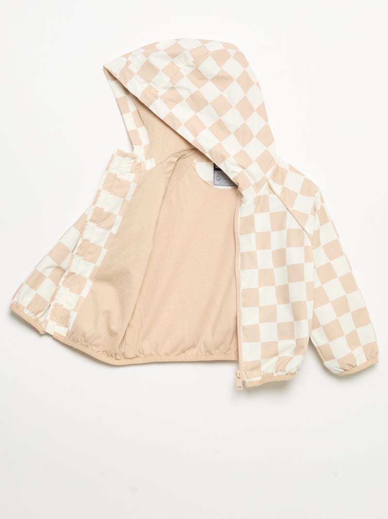 Cortavientos con capucha y de cuadros Beige - Kiabi