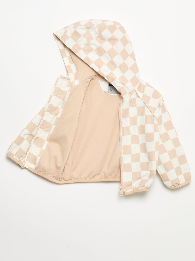 Cortavientos con capucha y de cuadros Beige - Kiabi