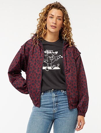 Cortavientos con capucha y estampado de leopardo