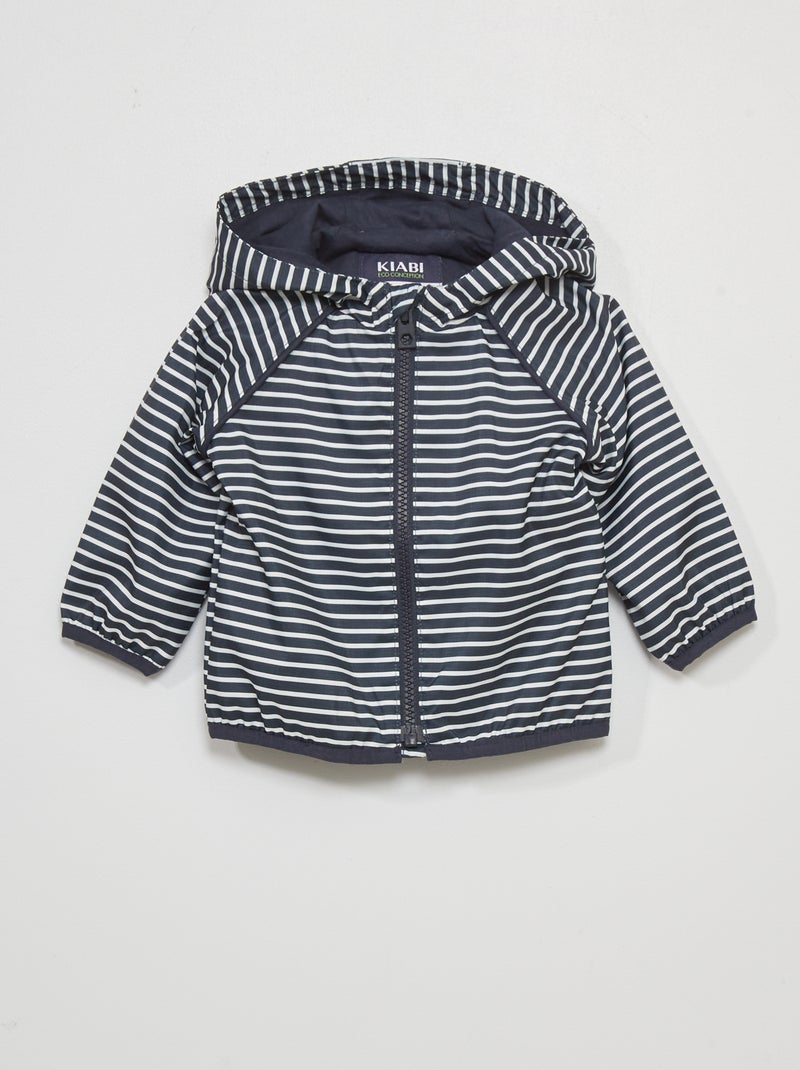 Cortavientos impermeable a rayas azul - Kiabi