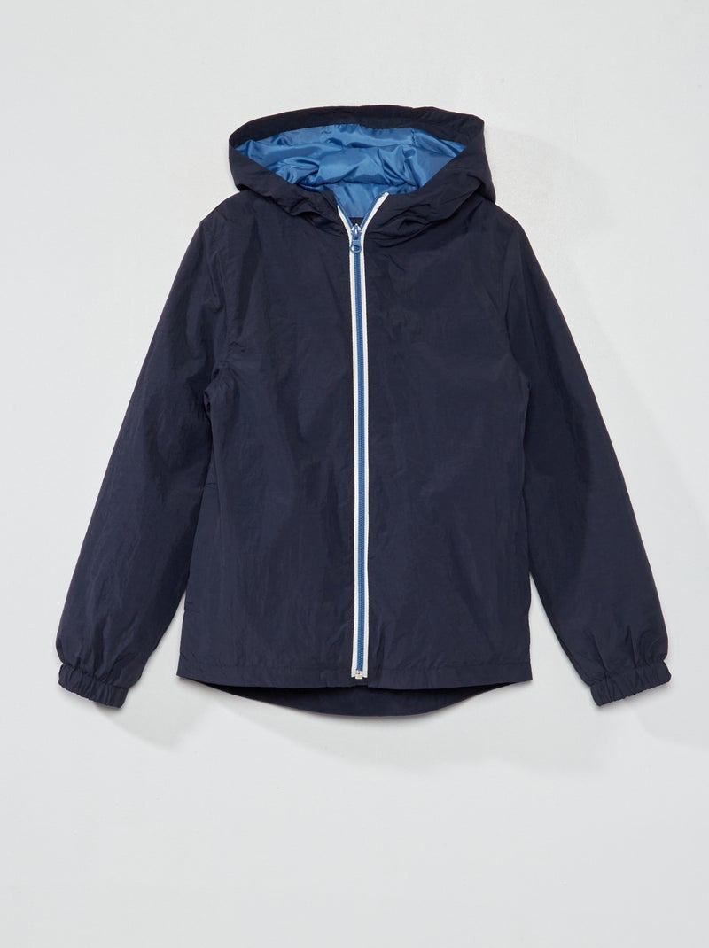 Cortavientos impermeable con capucha azul - Kiabi