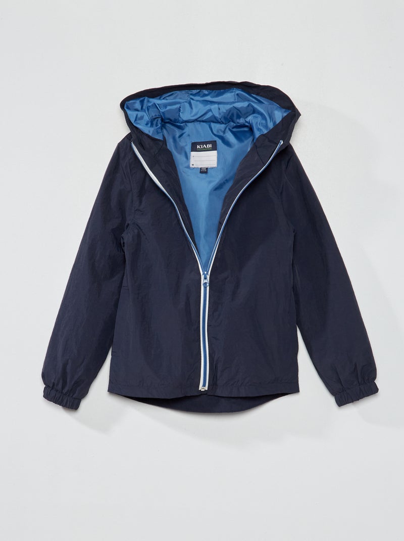 Cortavientos impermeable con capucha azul - Kiabi