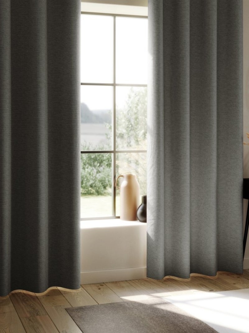 Cortina 100% opaca con revestimiento efecto lino Gris - Kiabi