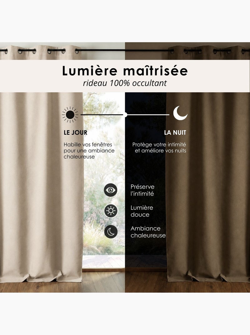 Cortina 100% opaca de doble cara con fruncidos MIDNIGHT Madera natural - Kiabi