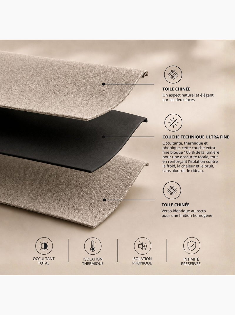 Cortina 100% opaca de doble cara con fruncidos Taupe - Kiabi