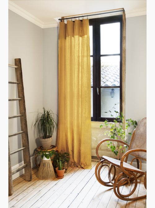 Cortina ajustable + 8 anillas con pinza – gasa de algodón – gaïa - Kiabi Cortina ajustable + 8 anillas con pinza – gasa de algodón – gaïa - Kiabi