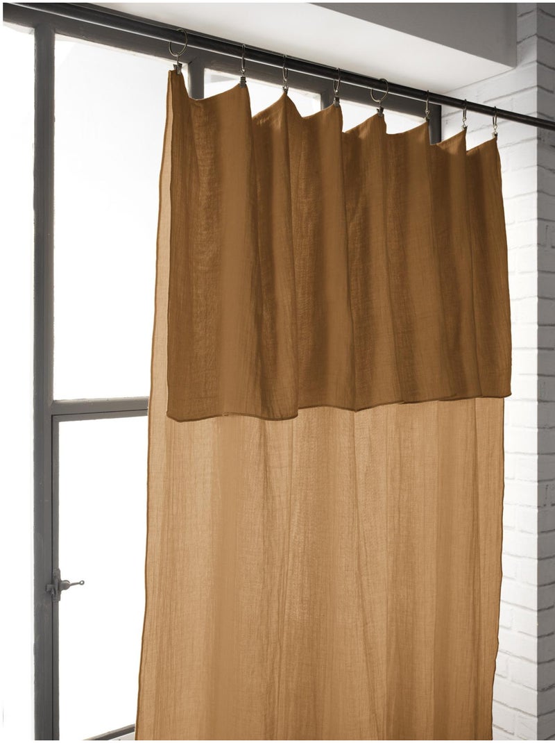 Cortina ajustable + 8 anillas con pinza – gasa de algodón – gaïa Camel - Kiabi