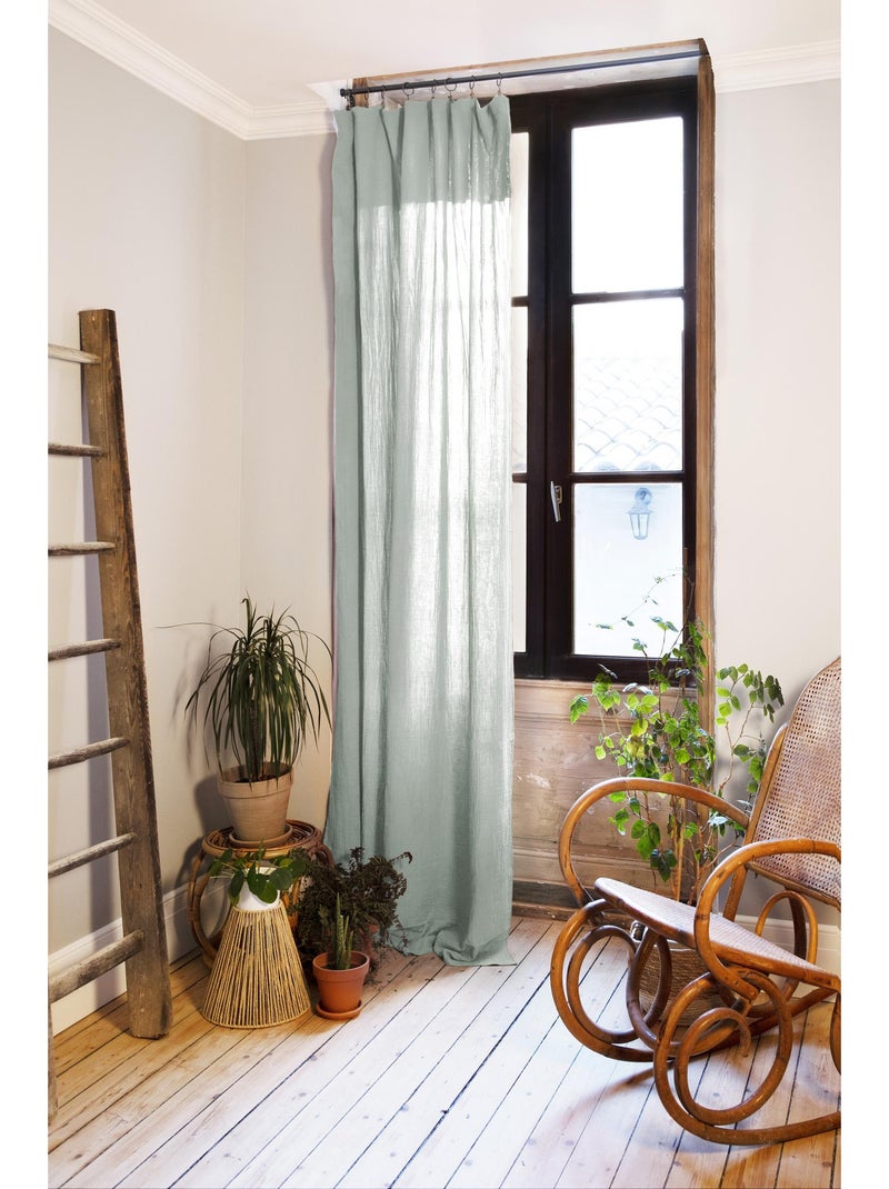 Cortina ajustable + 8 anillas con pinza – gasa de algodón – gaïa Verde eucalipto - Kiabi
