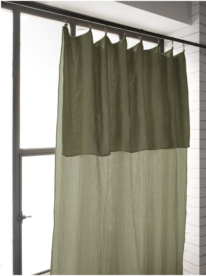 Cortina ajustable + 8 anillas con pinza – gasa de algodón – gaïa Verde romero - Kiabi