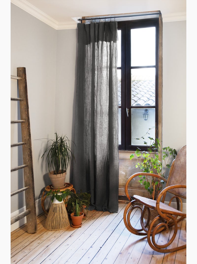 Cortina ajustable doble gasa de algodón con 8 anillas con pinza gaïa – altura modulable Gris granito - Kiabi