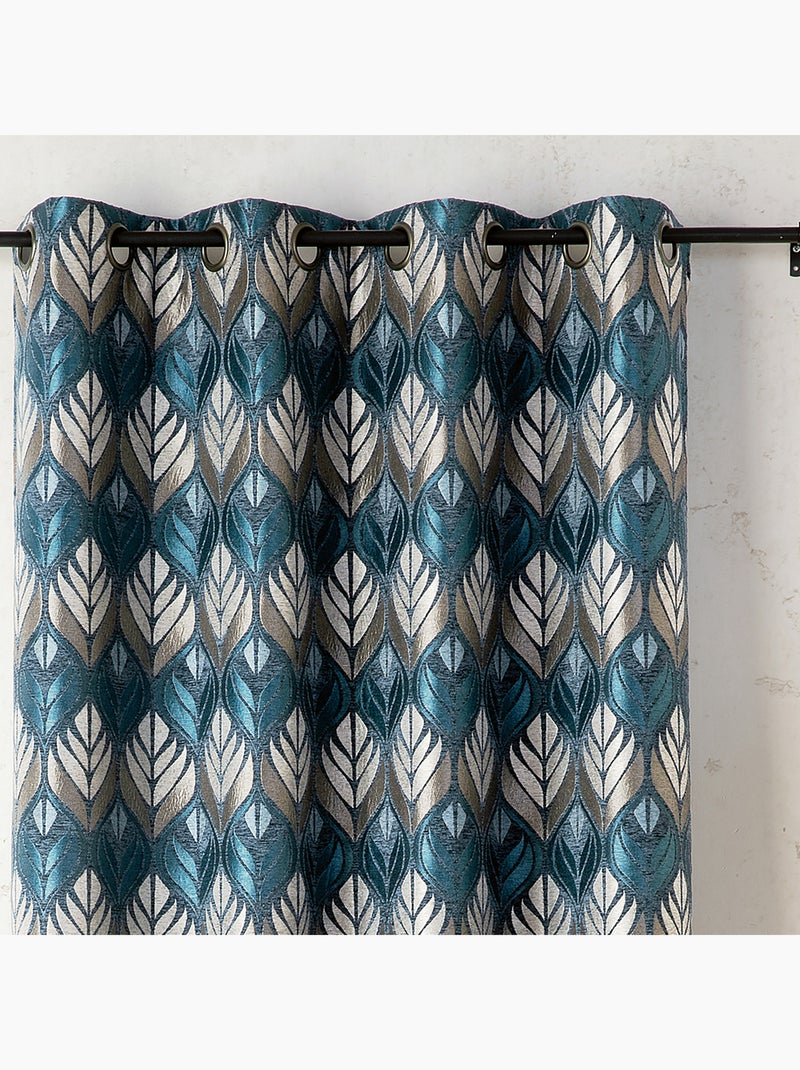 Cortina art déco efecto terciopelo con ojales Azul - Kiabi