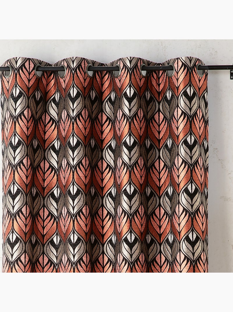 Cortina art déco efecto terciopelo con ojales Naranja coral - Kiabi